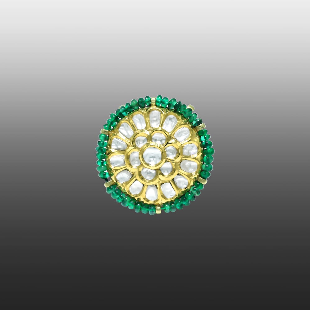 Gold Polki Borla with Emerald Bead Halo and Cluster Design